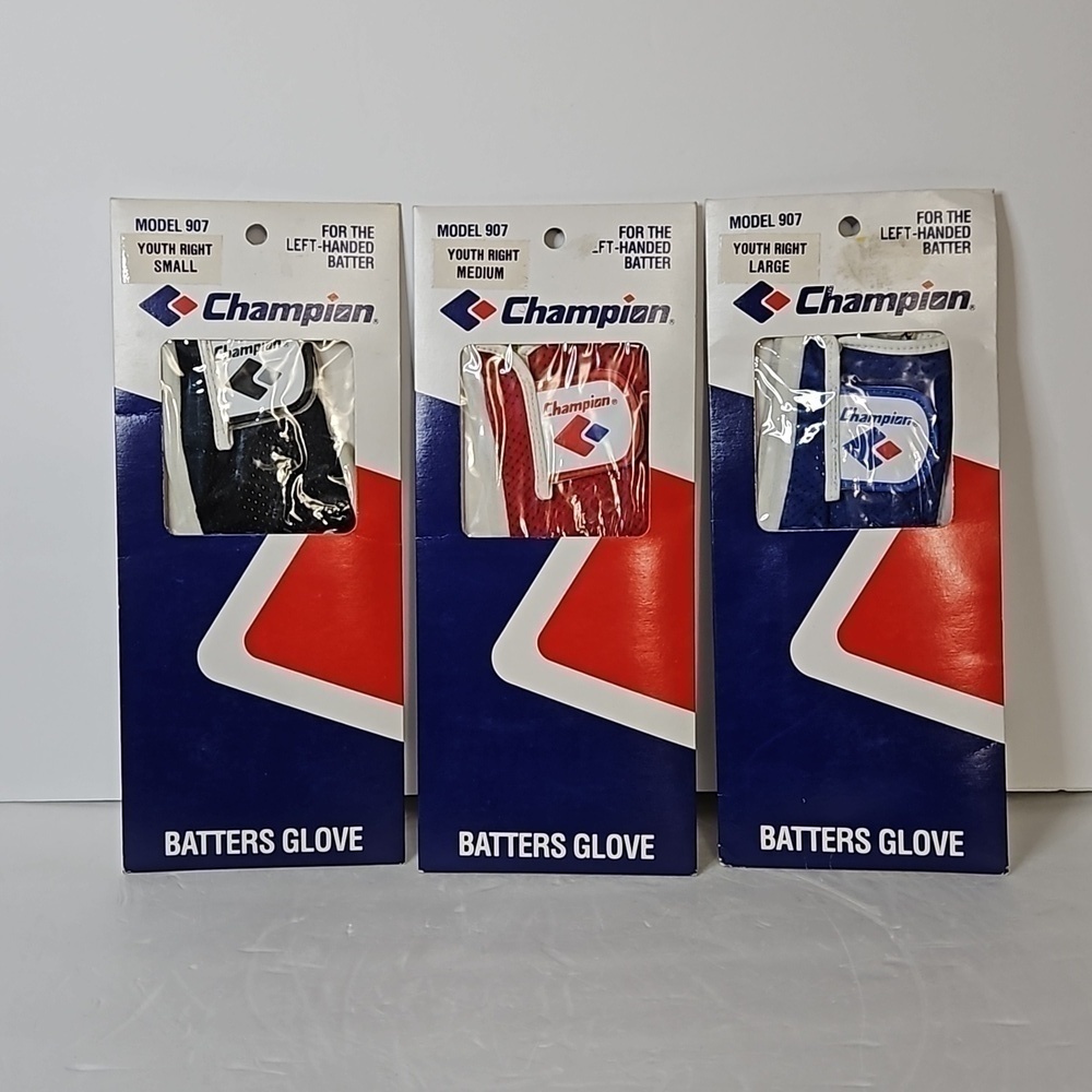 Champion Youth Batters Glove Lot of 3 Small Medium  Large,  Left Hand Batter